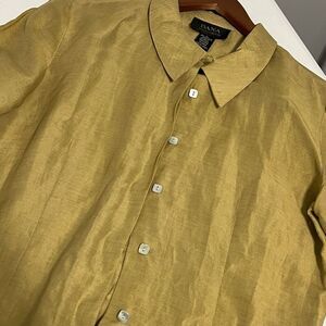 Dana Buchman Womens Top Size 4 Button Down Shirt Linen/Silk Tan Long Sleeve